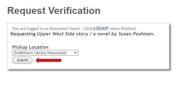Request verification screenshot with arrow indicating the Submit button