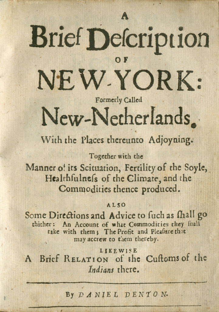 Cover page from A Brief Decsription of New York: Formerly Called New-Netherlands, Daniel Denton, 1670