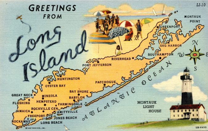 Greetings from Long Island illustrated postcard (1)