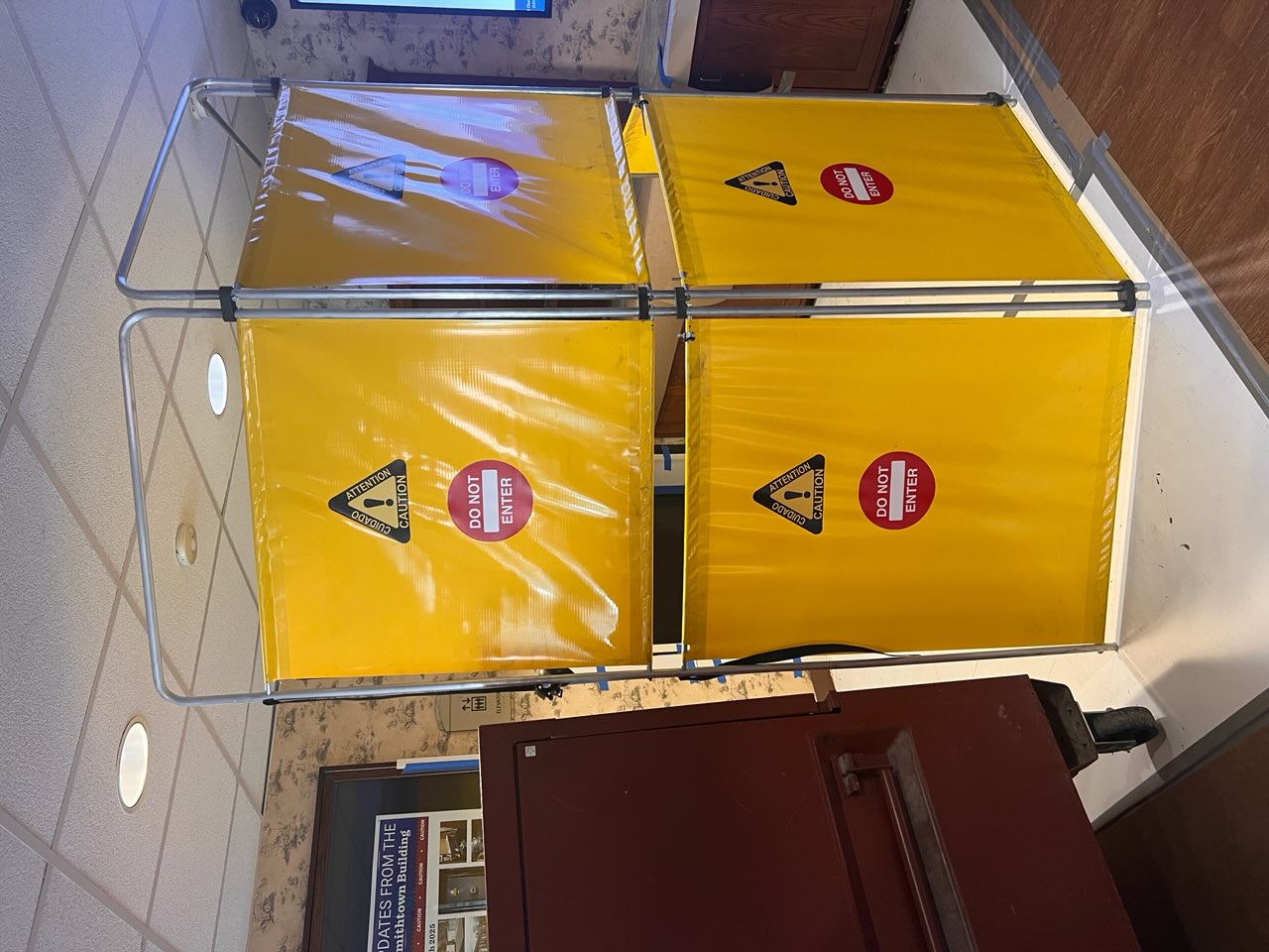 yellow tall barrier blocking the elevator