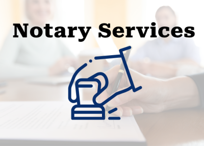 Notary Services in black text with a hand using stamp