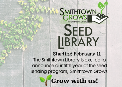 green and yellow vine of leaves with the text Seed Library in black 