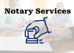 Notary Services in black text with a hand using stamp