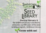 green and yellow vine of leaves with the text Seed Library in black 