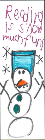 reading is snow much fun with a snow man in a blue hat