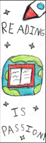 reading is passion with a rocket, red book and the earth