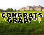congrats grad in black with yellow balloon an star
