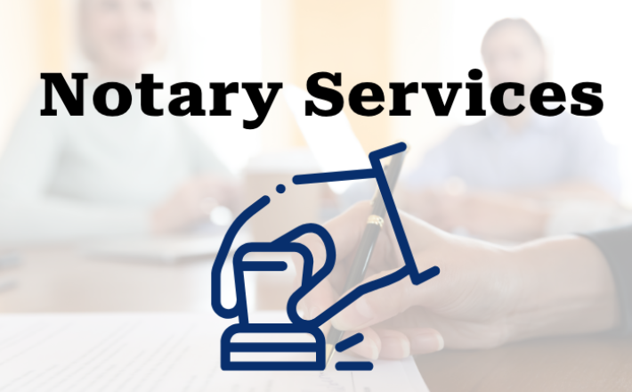 Notary Services in black text with a hand using stamp