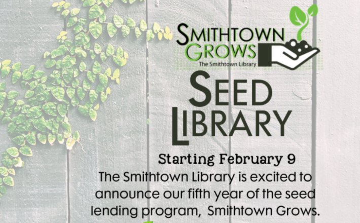 green and yellow vine of leaves with the text Seed Library in black 